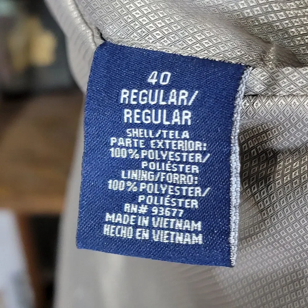 Stafford‎ Essentials Men's Sport Coat Three Button Olive Herringbone Poly Sz 40R